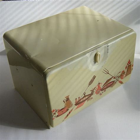 vintage metal bread box hinged lid|Vintage/Retro Metal Bread Boxes for sale .